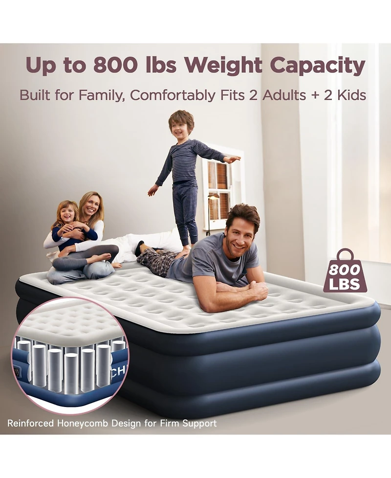 Cherimor 18" Queen Air Mattress with Built-in Pump, 800-lb Capacity, Fast Inflation Guest Bed, Honeycomb Support, Blue