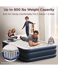 Cherimor 18" Queen Air Mattress with Built-in Pump, 800-lb Capacity, Fast Inflation Guest Bed, Honeycomb Support, Blue