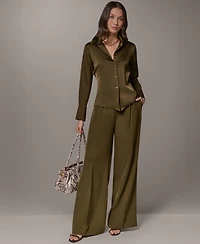 Donna Karan New York Petite Collared Button-Up Blouse