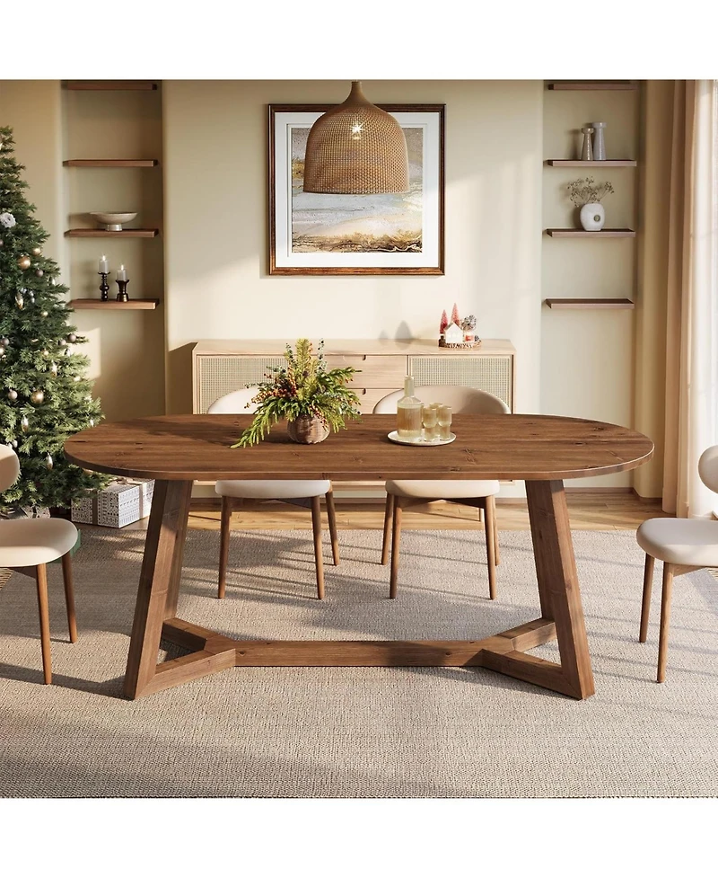 Tribesigns 63" Solid Wood Oval Dining Table, Farmhouse Kitchen Table for 4-6 People