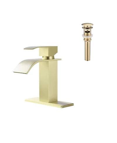 Busdays Waterfall Spout Single Handle Bathroom Sink Faucet with Pop Up Drain for Overflow Sink