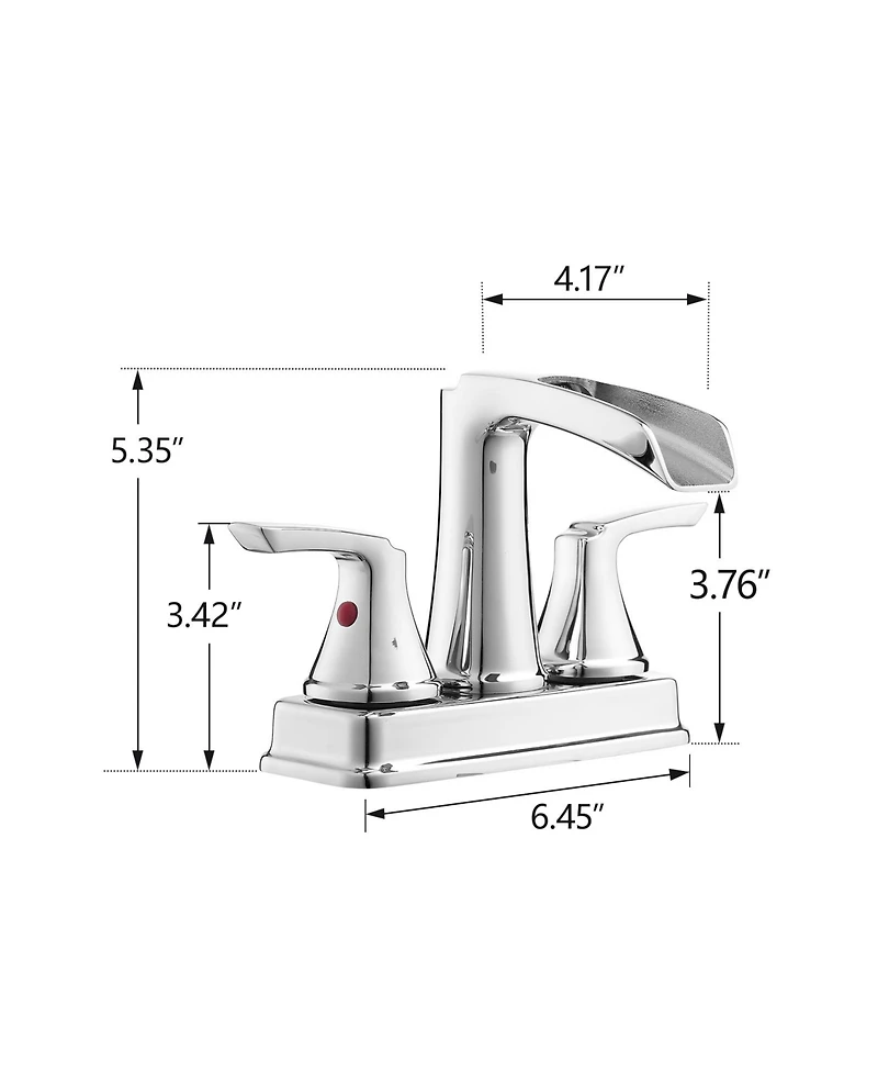 Busdays 2 Handle Chrome Waterfall Bathroom Faucet 4 Inch Centerset 360 Swivel Spout for 3 Hole Sink with Pop Up Drain