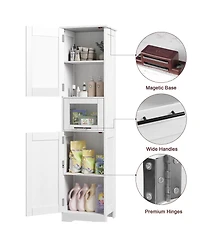 gaomon 67" Narrow Storage Cabinet Slim Freestanding Cabinet with Glass Doors and Adjustable Shelves for Bathroom, Living Room and Kitchen