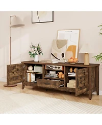 Slickblue Farmhouse Tv Stand for 65" TVs with 2 Woven Doors and Shelves
