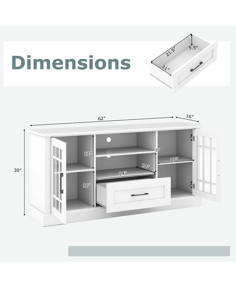 Slickblue Modern Tv Stand with Drawer and Glass Cabinet Doors