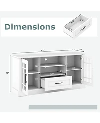 Slickblue Modern Tv Stand with Drawer and Glass Cabinet Doors