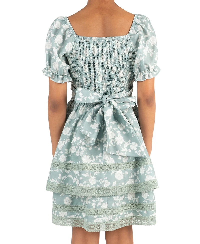 Rare Editions Girls' 7-14 Floral Linen 2-Tier Skirt Dress