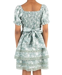 Rare Editions Girls' 7-14 Floral Linen 2-Tier Skirt Dress