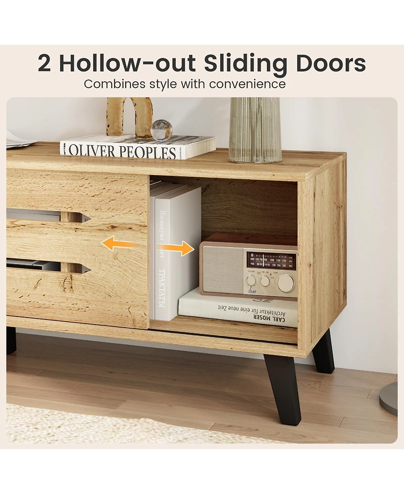 Slickblue Mid Century Modern Tv Stand with Sliding Doors for 65 Inch TVs