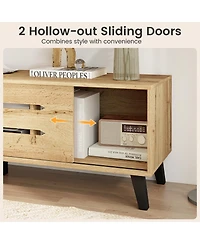 Slickblue Mid Century Modern Tv Stand with Sliding Doors for 65 Inch TVs