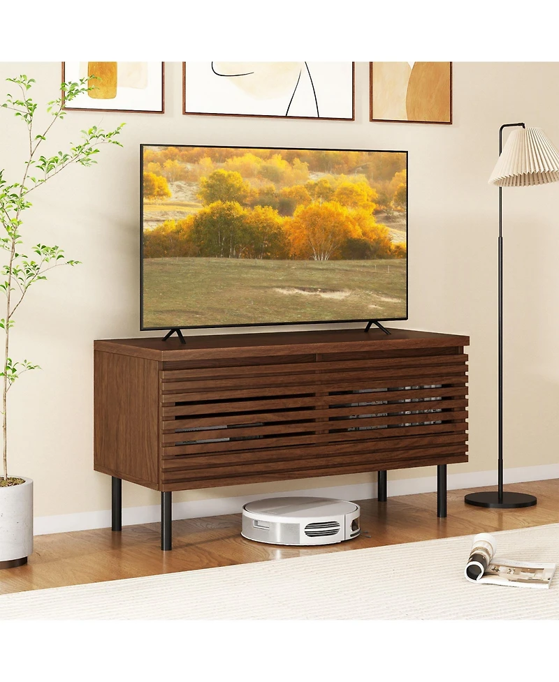 Slickblue Mid-Century Tv Stand with Fluted Design, Metal Legs, and Hidden Storage
