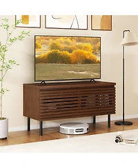 Slickblue Mid-Century Tv Stand with Fluted Design, Metal Legs, and Hidden Storage