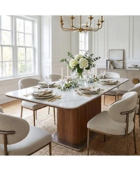 Tribesigns Modern 63" Rectangular Sintered Stone Dining Table with Solid Wood Fluted Base, Seats 4-6 People for Kitchen and Dining Room
