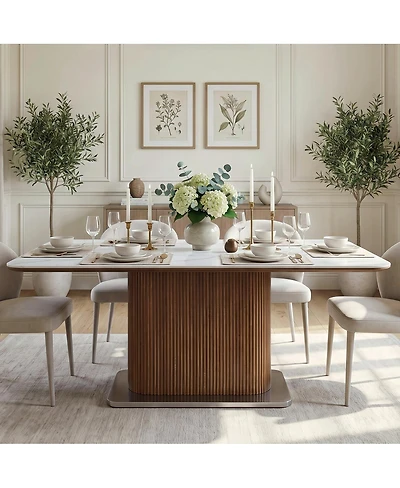 Tribesigns Modern 63" Rectangular Sintered Stone Dining Table with Solid Wood Fluted Base, Seats 4-6 People for Kitchen and Dining Room