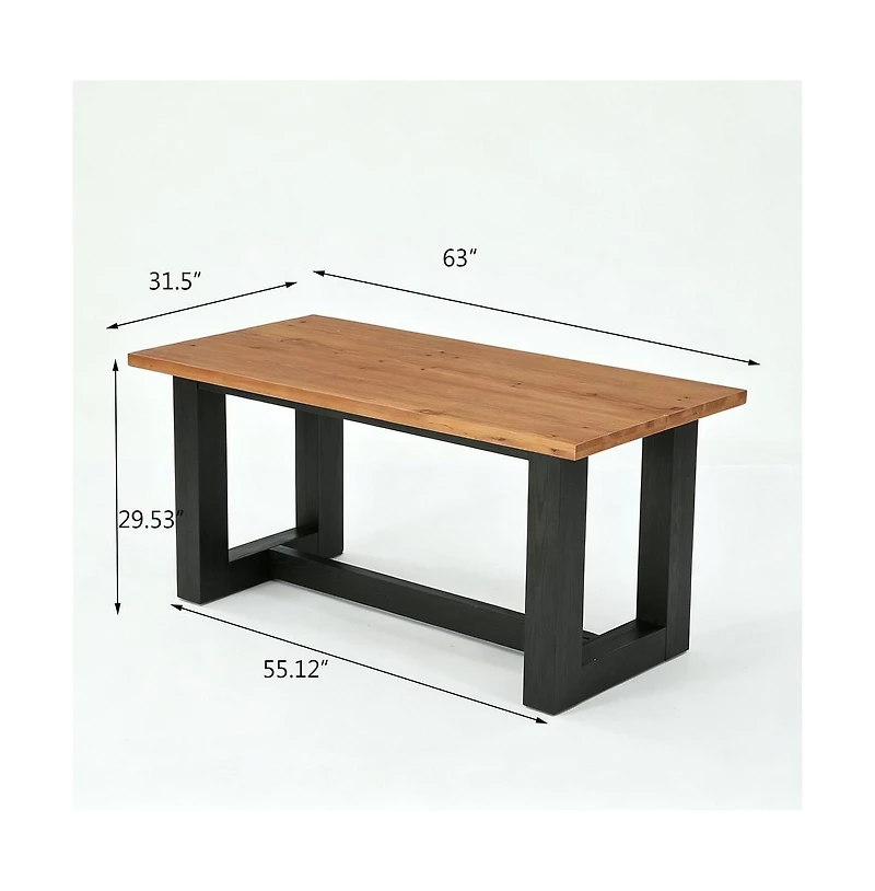 Tribesigns 63" Farmhouse Rectangle Wood Kitchen Dining Table for 6 Peoples with Sturdy Geometric Legs