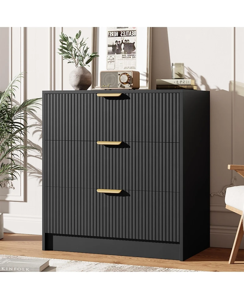 gaomon Fluted Drawers Dresser For Bedroom, Wide Modern Chest of with Metal Handles, Living Room, Entryway