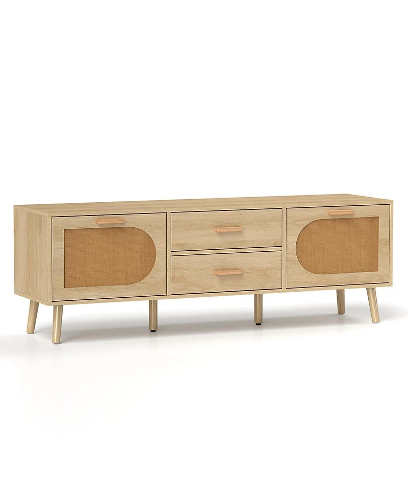 Slickblue Modern Rattan Tv Console for 65 Inch TVs with Storage Drawers