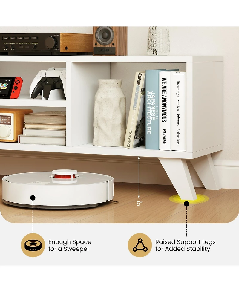 Slickblue Media Tv Console Table with Raised Support Legs and Storage Shelves