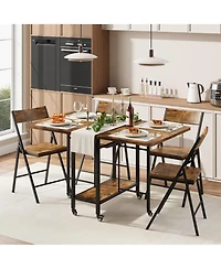 homfan Folding Dining Table Set with 4 Chairs - Drop Leaf Kitchen Table, Storage and Lockable Wheels, Space-Saving for Kitchen or Dining Room