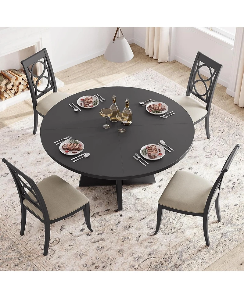 homfan 47 Inch Round Dining Table for 4-6 People - Circle Dinner with Wooden Cross Pedestal Base, Farmhouse Kitchen Room