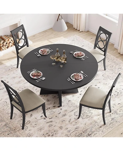 homfan 47 Inch Round Dining Table for 4-6 People - Circle Dinner with Wooden Cross Pedestal Base, Farmhouse Kitchen Room