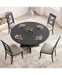 homfan 47 Inch Round Dining Table for 4-6 People - Circle Dinner with Wooden Cross Pedestal Base, Farmhouse Kitchen Room