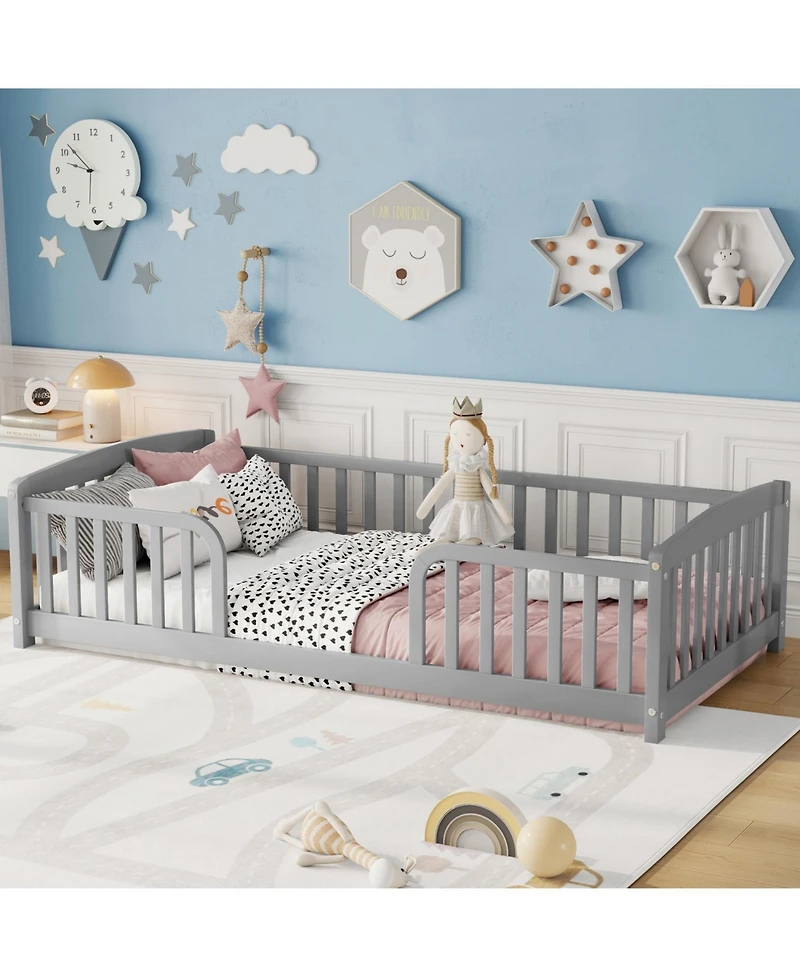 Rainsken Floor Bed with Rails, Montessori Floor Bed, Central Entrance