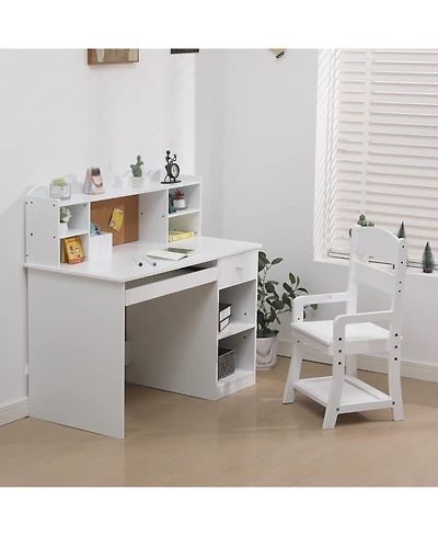 homfan Kids Desk and Chair Set, 37 Inch Wooden Study Table with Storage Shelf and Bulletin Board for Childrens Room