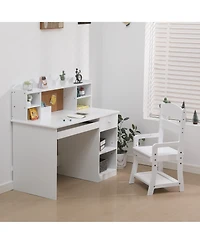 homfan Kids Desk and Chair Set, 37 Inch Wooden Study Table with Storage Shelf and Bulletin Board for Childrens Room