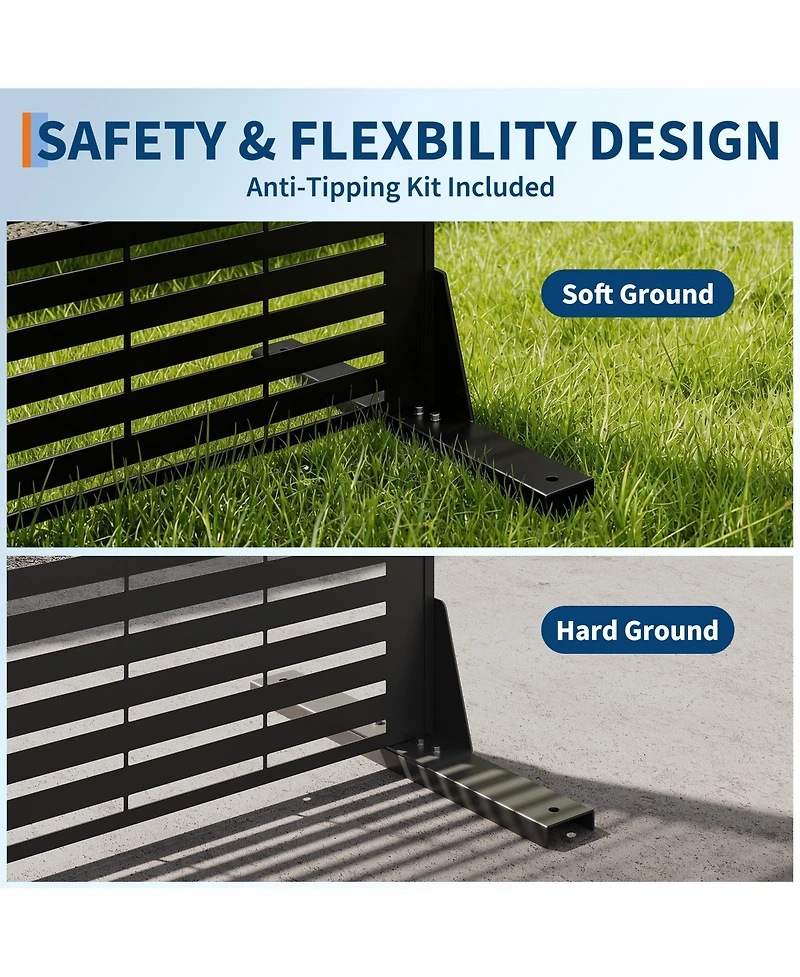 6x4FT Outdoor Metal Privacy Screen, Louvered Decorative Fence, Steel Garden Partition with Hooks and Ground Anchors