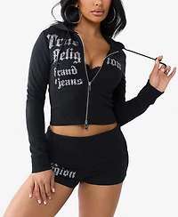 True Religion Women's Crystal Tight 2 Way Zip Sweatshirt
