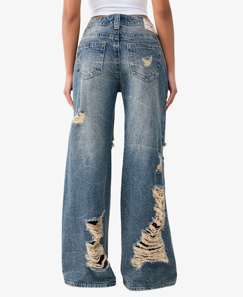 True Religion Women's Destroyed Jessie Layered Baggy Jeans