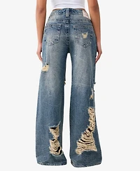 True Religion Women's Destroyed Jessie Layered Baggy Jeans