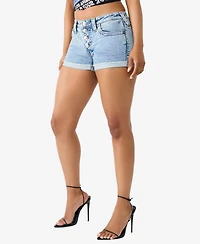 True Religion Women's Mid Rise Button Up Shorts