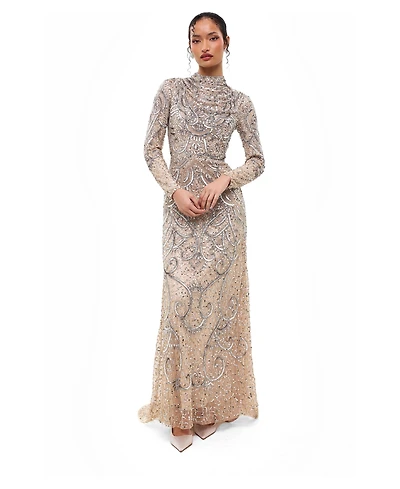 Maryisa Women's Modest Cowl Embellished Sequins Maxi Dress