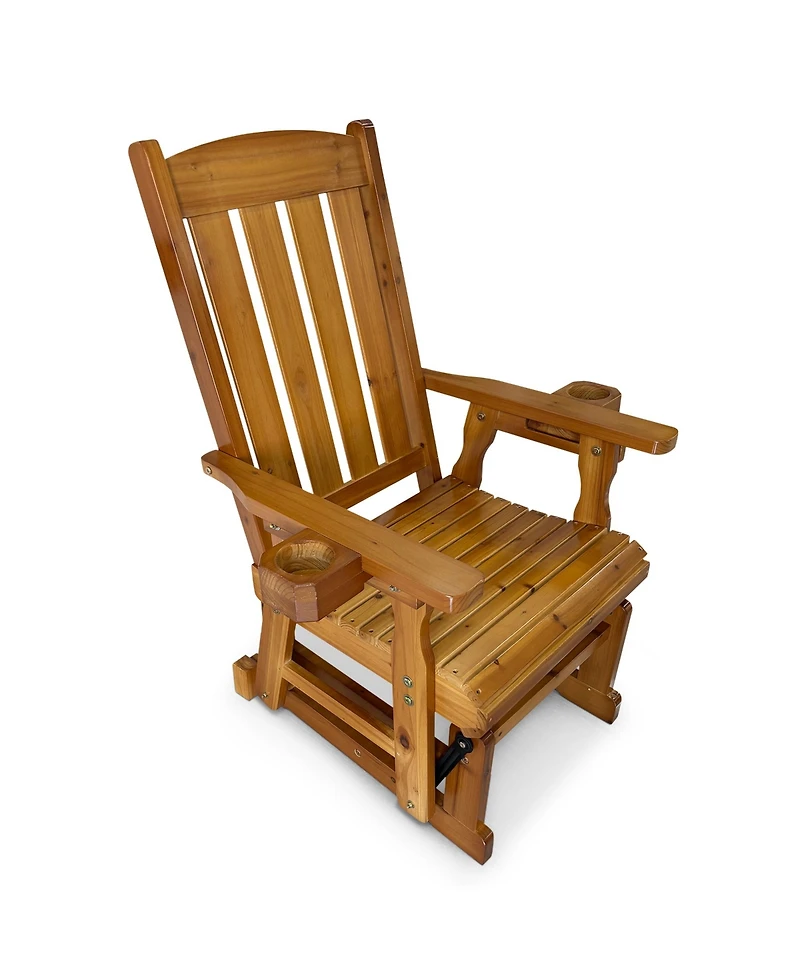 Mega Casa Solid Fir Wood Patio Glider for One Person, with High Back and Deep Contoured Seat