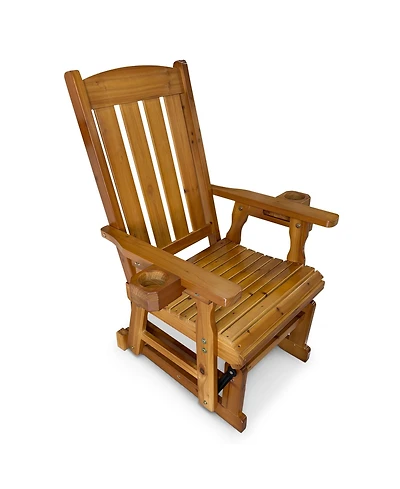 Mega Casa Solid Fir Wood Patio Glider for One Person, with High Back and Deep Contoured Seat
