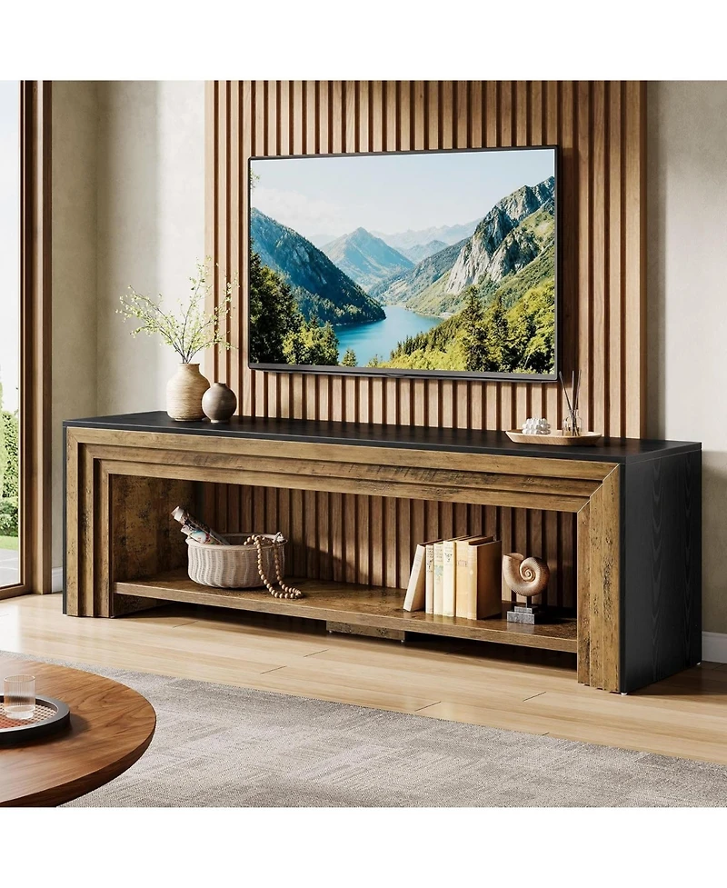 Tribesigns 70" Tv Stand for 65/70/75-Inch TVs, Farmhouse Long Entertainment Center with Open Storage Shelves