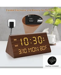 Neewer Wooden Digital Alarm Clock, 0-100% Dimmer, 2 Alarm Settings, Weekday/Everyday Mode, 9 Mins Snooze, 12/24H, Temperature