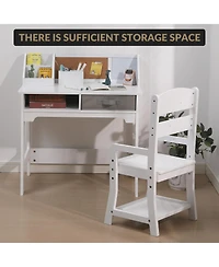 homfan Kids Study Desk and Chair Set, 29 Inch Wooden Student Table with Adjustable Chair and Storage Drawers for Bedroom or Homeschool