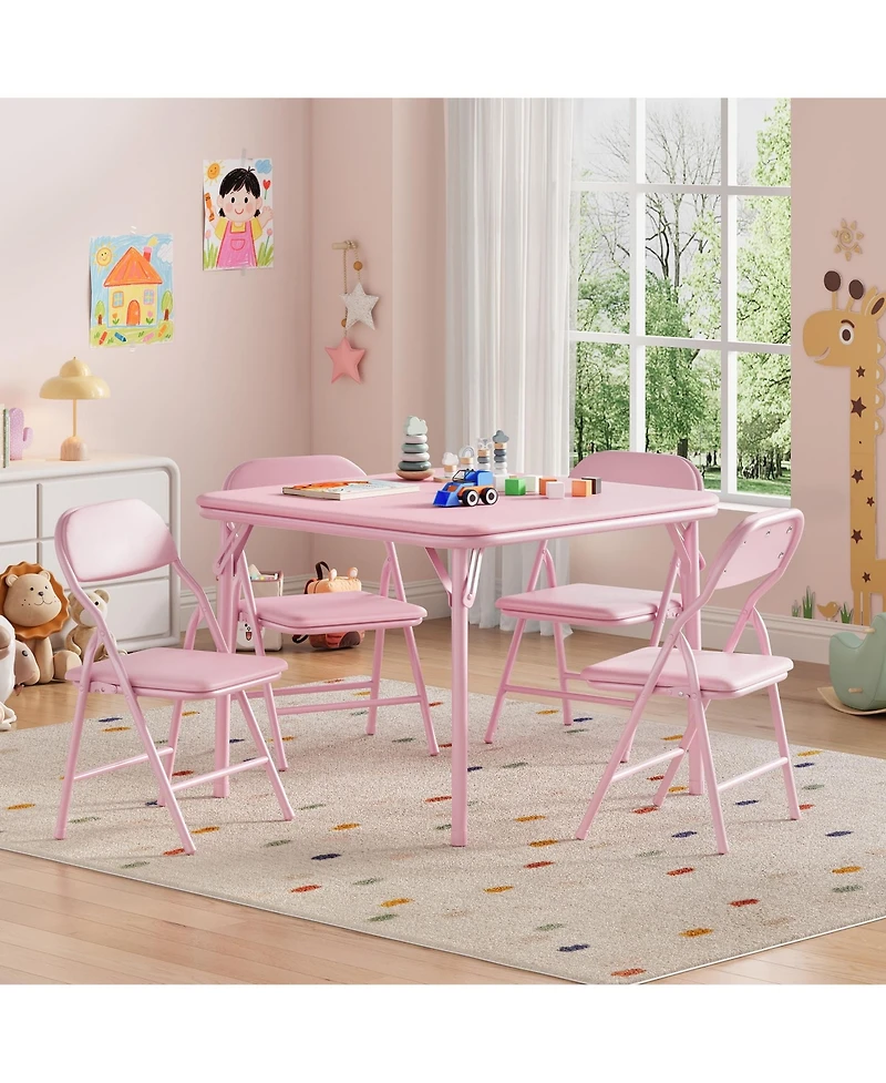 homfan Kids Folding Table and Chairs Set, 23.8 Inch Square Table with Pu Cushion and Metal Frame for Playroom or Bedroom