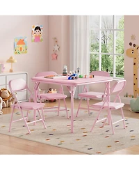 homfan Kids Folding Table and Chairs Set, 23.8 Inch Square Table with Pu Cushion and Metal Frame for Playroom or Bedroom