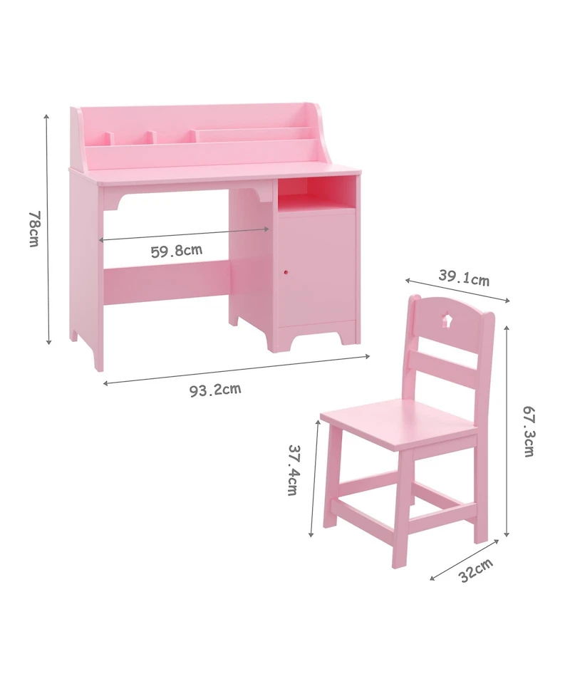 homfan Kids Desk and Chair Set, 35 Inch Mdf Wooden Toddler with Storage Shelf for Bedroom or Homeschool