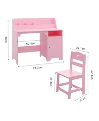 homfan Kids Desk and Chair Set, 35 Inch Mdf Wooden Toddler with Storage Shelf for Bedroom or Homeschool