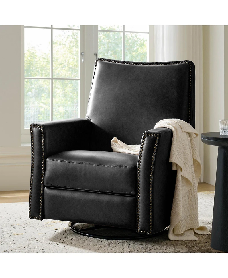 Hulala Home Jerseyville Transitional Leather Swivel Rocker Manual Recliner