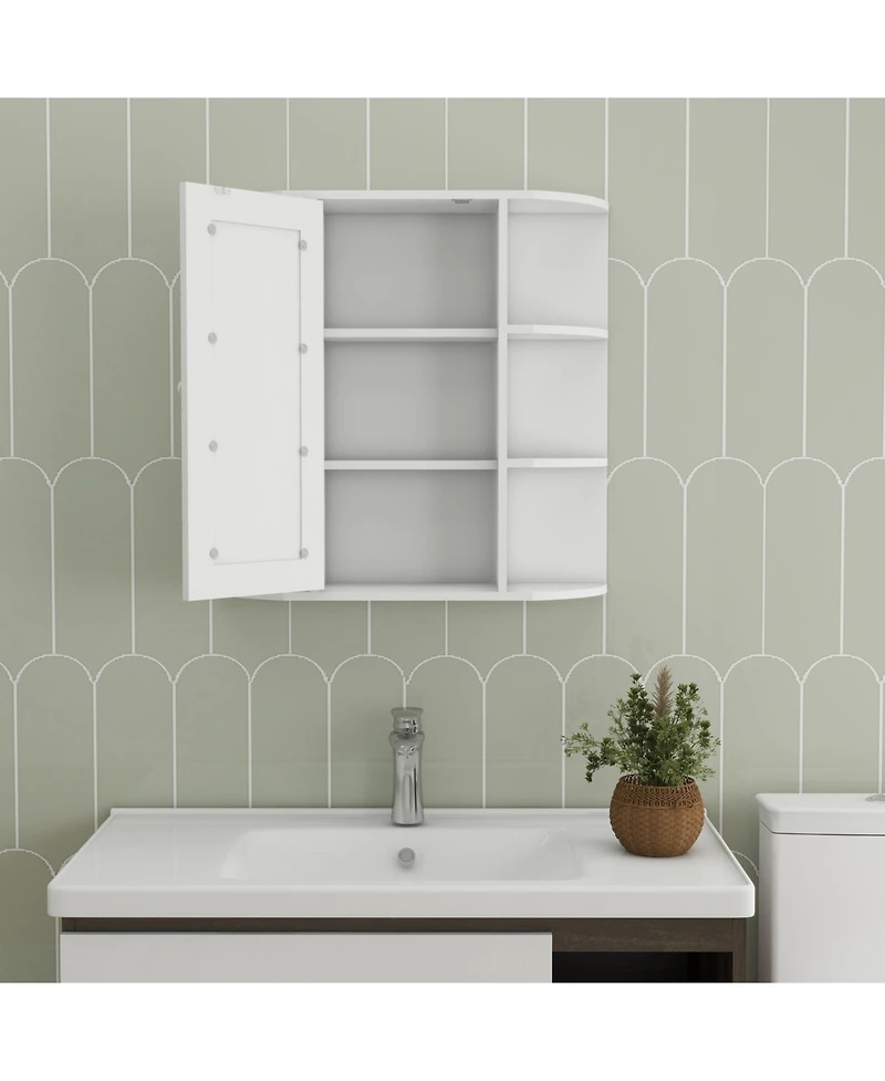 Midola Bathroom Medicine Cabinet with Mirror, Wall Mounted Bathroom Cabinet with Mirror Door, 6 Open Shelves,3 Adjustable Shelves for Bathroom