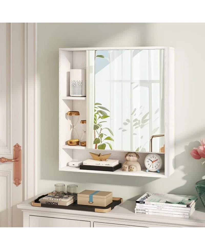 Phying Wall Mounted Mirror Cabinet Single Door Bathroom Storage Cabinet Multifunctional Wooden Organizer with Mirror Door