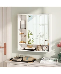 Phying Wall Mounted Mirror Cabinet Single Door Bathroom Storage Cabinet Multifunctional Wooden Organizer with Mirror Door