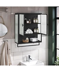 Phying 23.62 Inch Modern Wall Mounted Cabinet with Two-Tier Enclosed Storage and Towel Rack Multipurpose Organizer