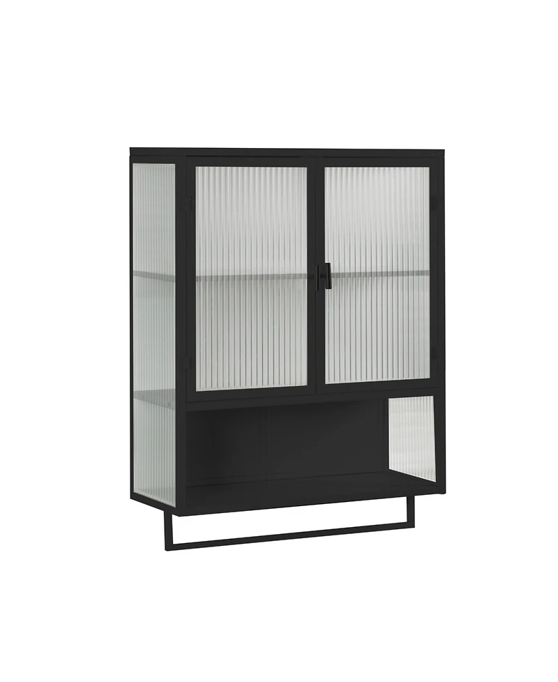 Phying 23.62 Inch Modern Wall Mounted Cabinet with Two-Tier Enclosed Storage and Towel Rack Multipurpose Organizer